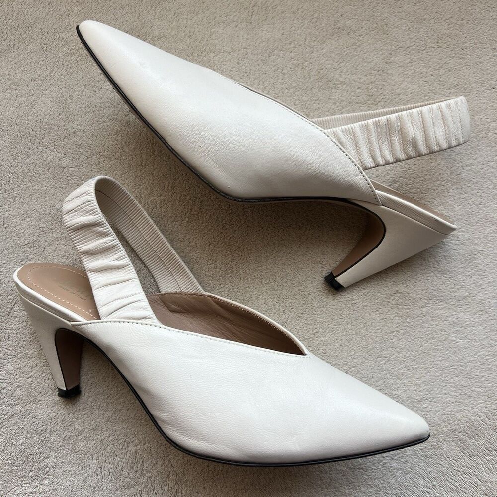Lewit Marta Cream Leather Slingback Pump Women EU 36.5 US 6 Classic Pointed Toe